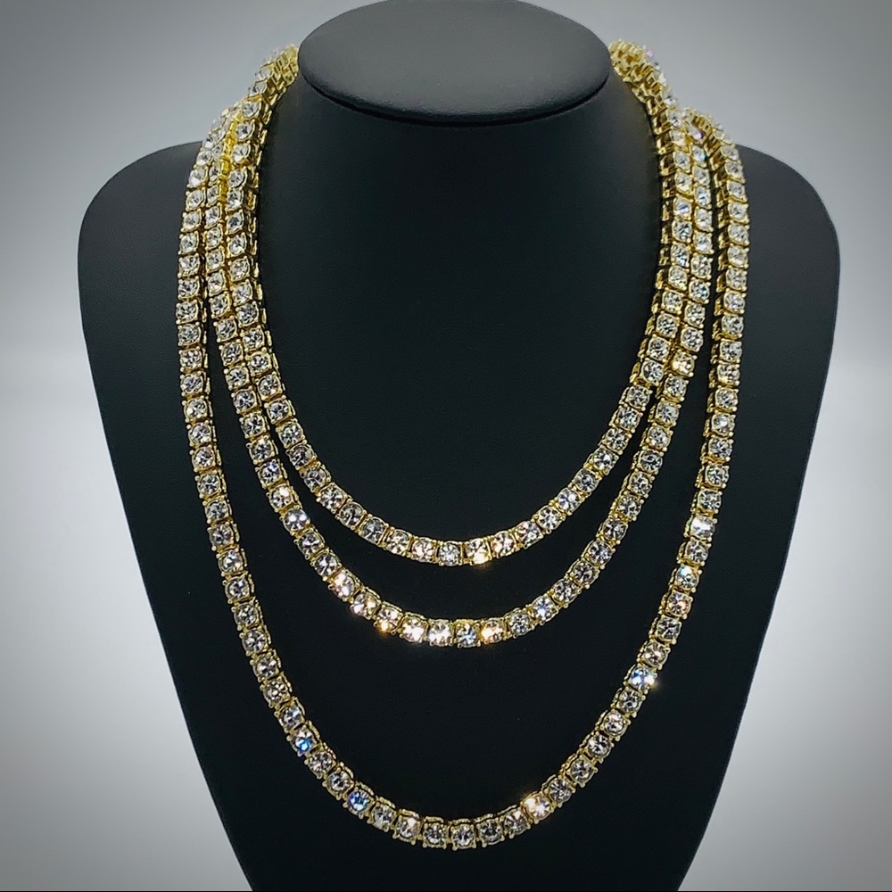 Gold Tennis Chain & Bracelet Set 5mm - Picture 2 of 6